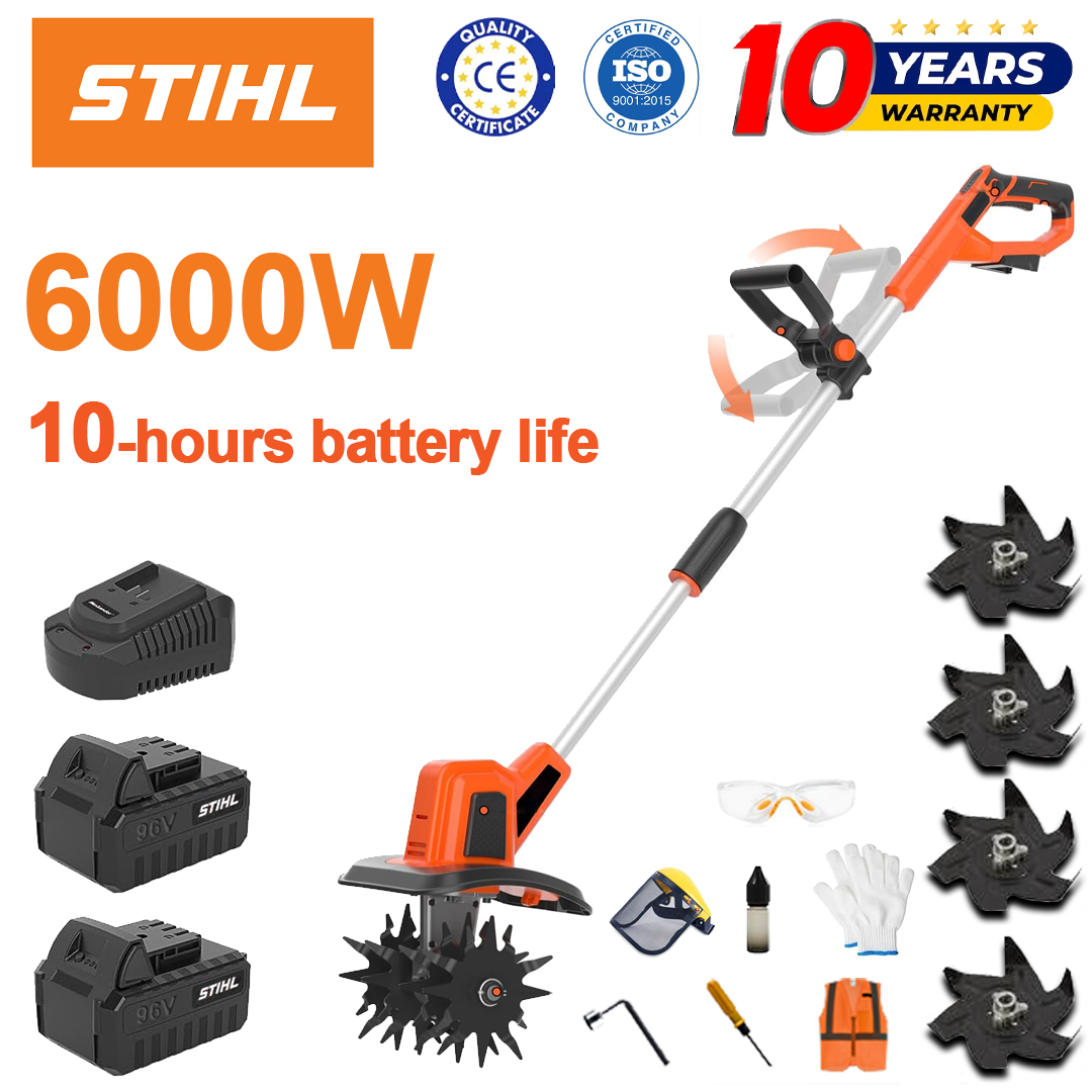 (Duración de la batería 10 horas) Arado de 6000 W + batería de litio de 96 V * 2 + cargador rápido * 1 + cuchilla de arado * 4 + varios accesorios