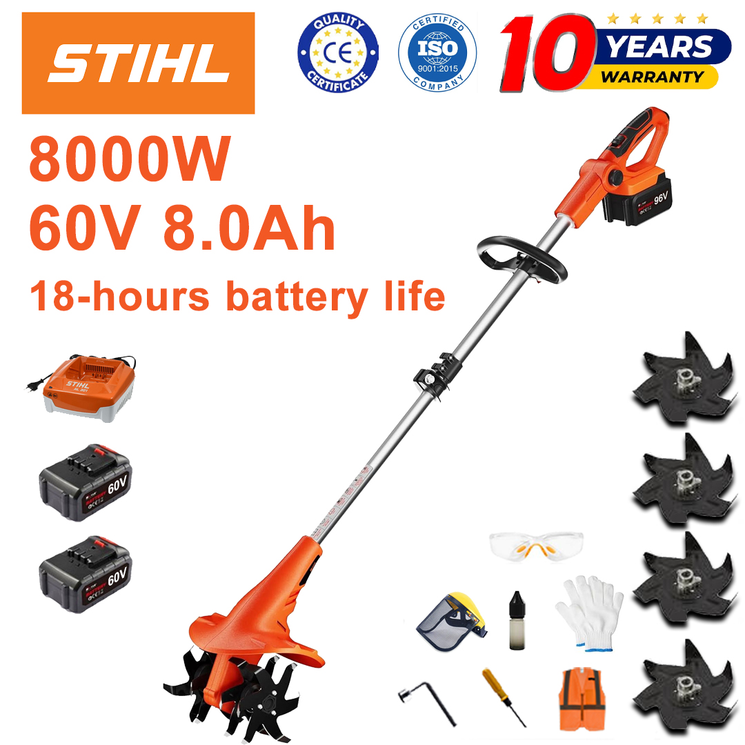 (Duración de la batería 18 horas) Arado de 8000 W + batería de litio de 60 V 8,0 Ah * 2 + cargador rápido * 1 + cuchilla de arado * 4 + varios accesorios