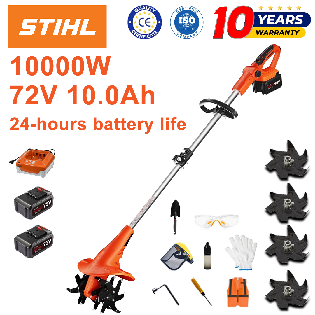 (Duración de la batería 24 horas) Arado de 10000W + batería de litio de 72V 10.0Ah * 2 + cargador rápido * 1 + pala * 1 + hoja de arado * 4 + varios accesorios