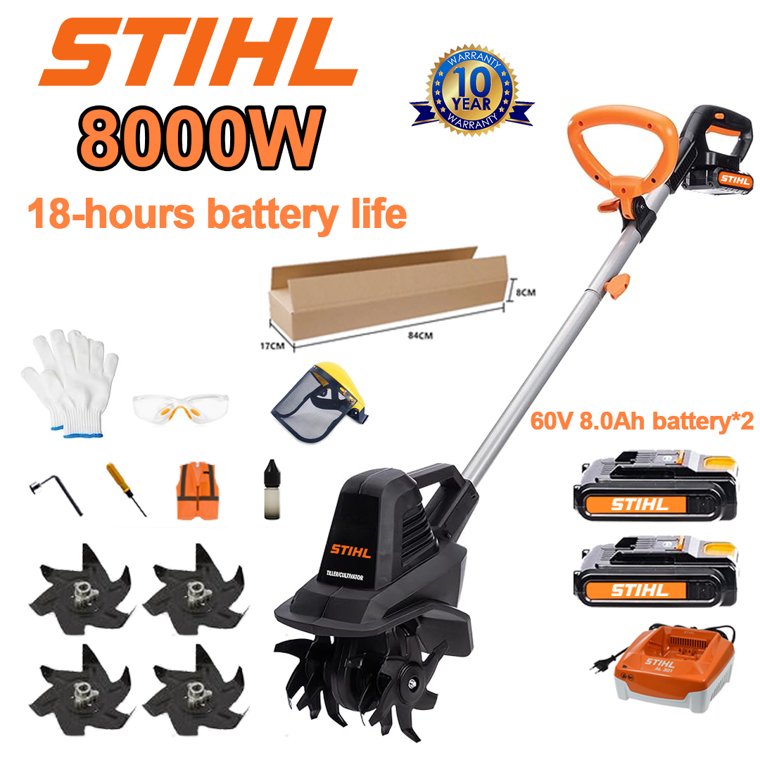 (Duración de la batería 18 horas) Arado de 8000 W + batería de litio de 60 V 8,0 Ah * 2 + cargador rápido * 1 + cuchilla de arado * 4 + varios accesorios