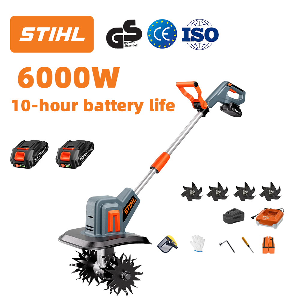 (Duración de la batería: 10 horas) Arado de 6000 W + batería de litio de 96 V * 2 + cargador rápido * 1 + cuchilla de arado * 4 + varios accesorios