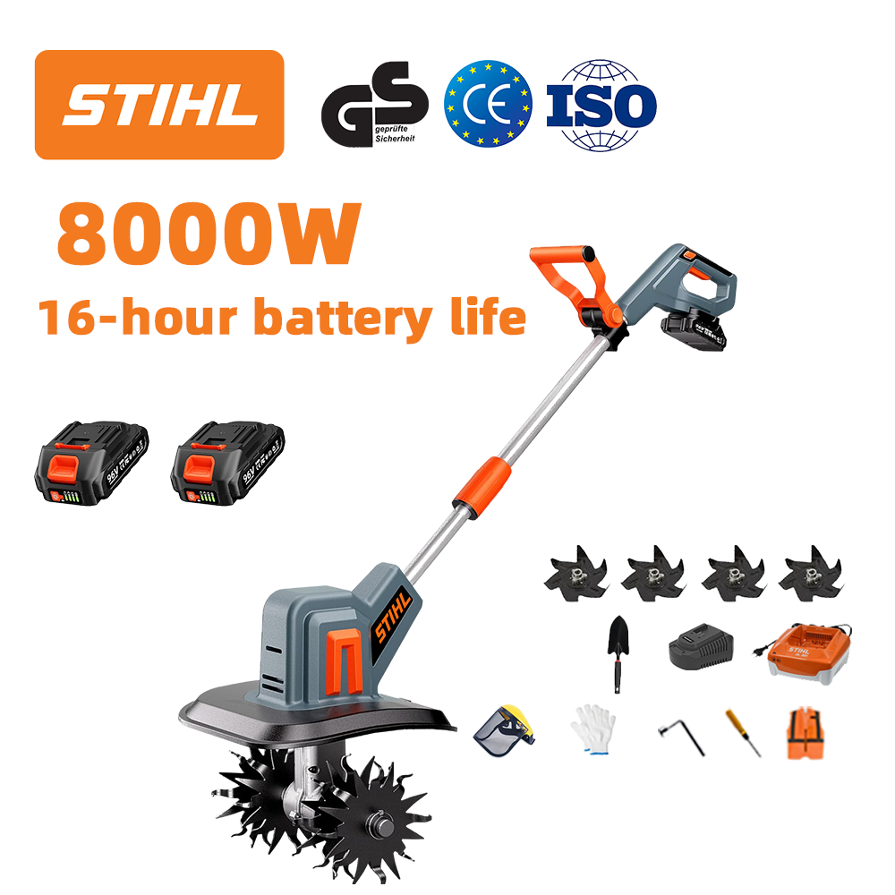 (Duración de la batería: 16 horas) Arado de 8000 W + batería de litio de 96 V * 2 + cargador rápido * 1 + pala * 1 + hoja de arado * 4 + varios accesorios