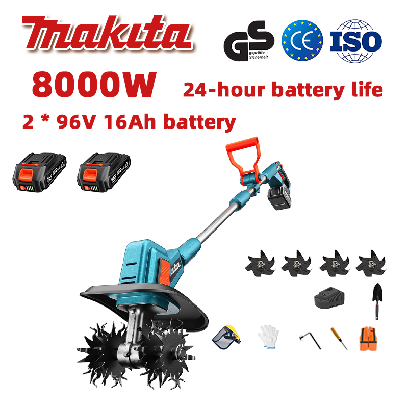 (Duración de la batería 24 horas) Arado de 8000W + batería de litio de 96V 16Ah * 2 + cargador rápido * 1 + pala * 1 + cuchillas de arado * 4 + varios accesorios